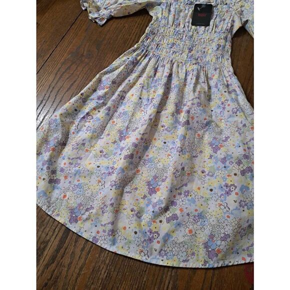 New Small Levi Off Shoulder Country Sundress Shirred Waist Puff Sleeve Dress - Picture 6 of 8